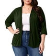 thumbnail image 3 of Women's Plus Open Front Cardigan Solid Color Plus Size Cardigan With Three-quarter Sleeves Holiday Travel Clothing, 3 of 7