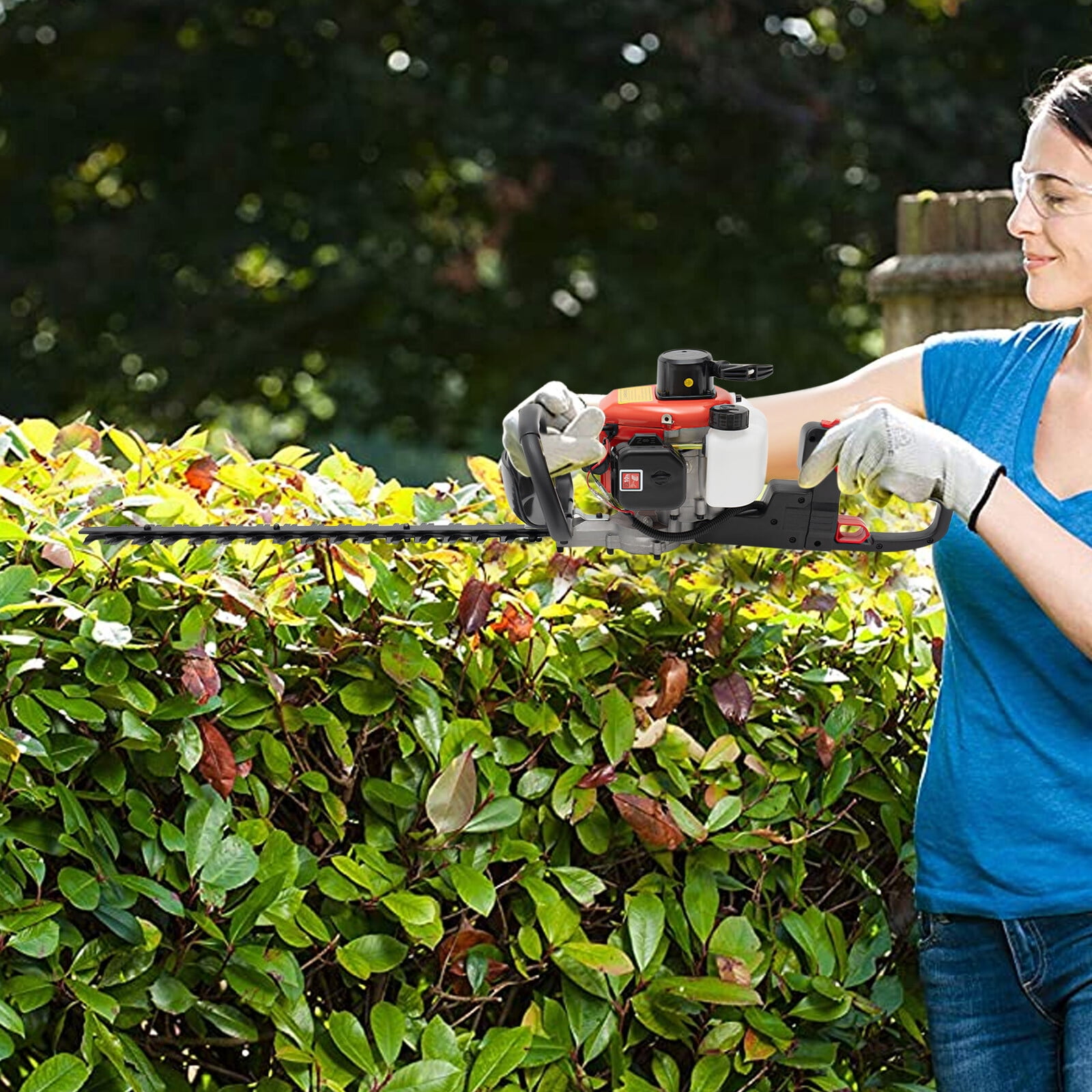 Hedge Trimmer, 22.5cc 2-Stroke Gas Powered Double Edge Hedge Machine, 0.65kW 8000-12000 RPM Brush Cutter for Shrubs and Lawn