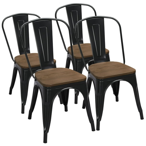 Metal Dining Chairs With Wood Seat Top Stackable Side Chairs Kitchen Chairs Walmart Com Walmart Com