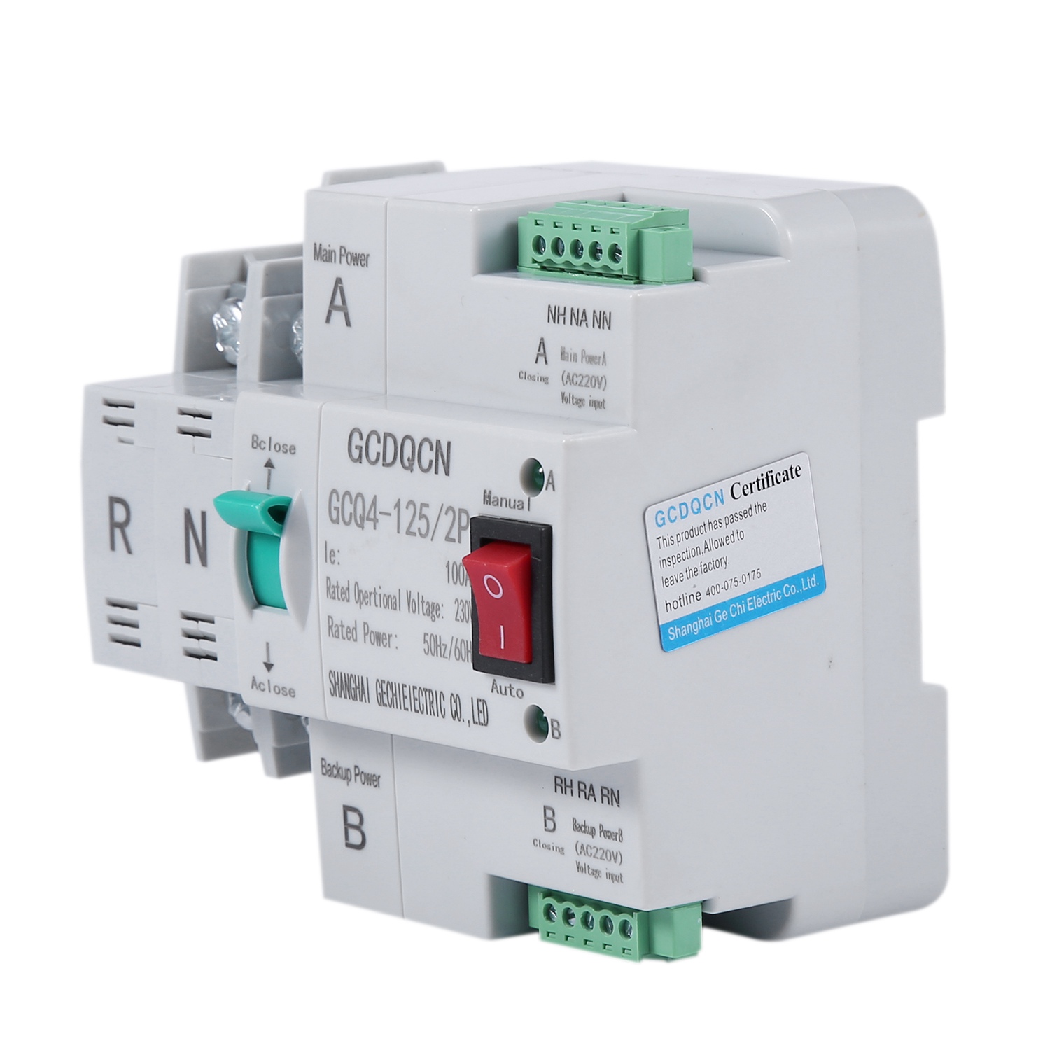 Dual-Power Automatic Transfer Switch 2P 100A Household 35mm Rail Installation,1 * Automatic Transfer Switch,white