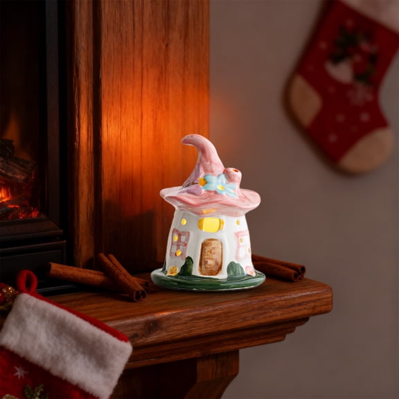 Eespoir Ceramic Christmas Magics House, Desktop Household Ornaments, Miniature House Decor, For Christmas Gifts Scene Layout Props(Pink)