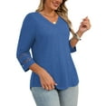 thumbnail image 4 of WellSize 3/4 Sleeve Womens Plus Size Tops V Neck Trendy Tunic Fall Blouses Curved Hem Casual Shirts, 4 of 9