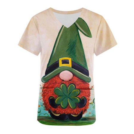

REORIAFEE St. Patrick s Day Scrub Tops Women Short Sleeve V Neck Nursing Uniform Holiday Shamrock Pattern Tshirts Scrub Tops Funny St. Patricks Day Shirts Short Sleeve V Neck Shirt With Khaki S