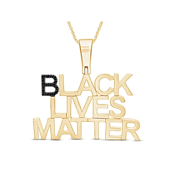 1/20 Carat (Cttw) Enhanced Black Diamond Accents " Black Lives Matter " Charm Pendant Necklace In 14k Yellow Gold Over Sterling Silver With 18" Chain