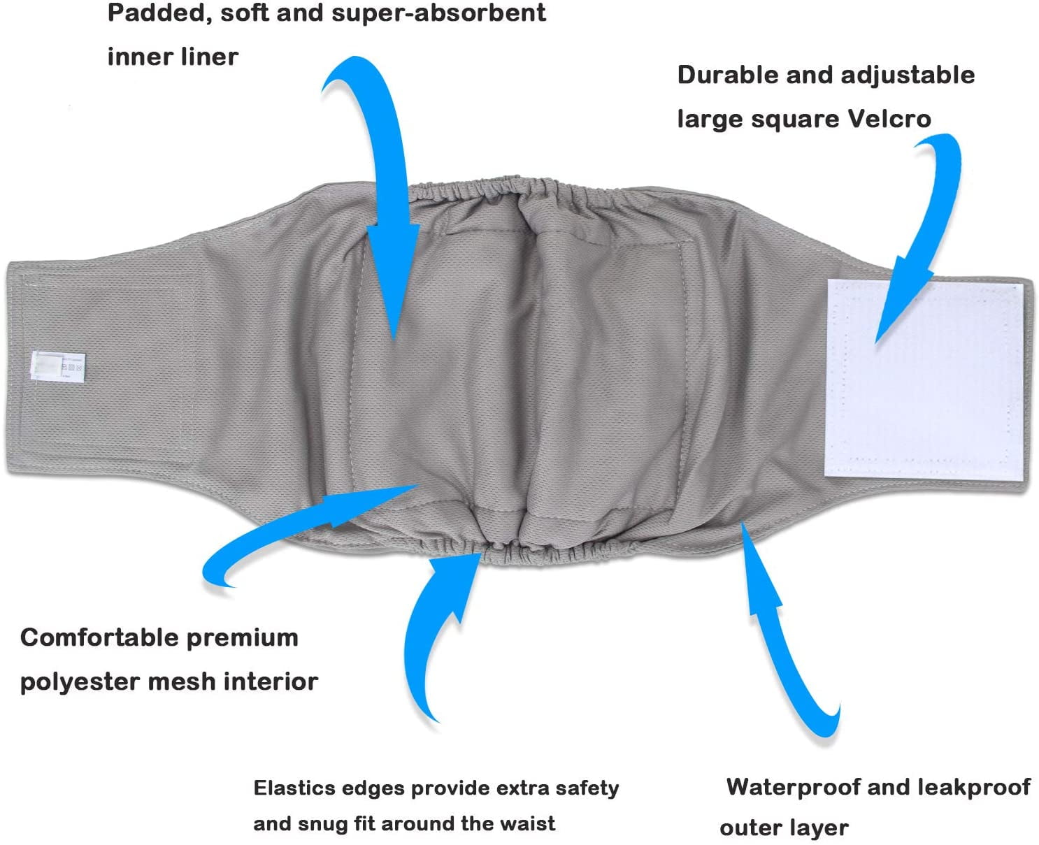 Genwiss 3 Pack Male Dog Diaper Wrap with Gray Lining, Washable Puppy Belly Bands, Super-Absorbent and Comfortable (L1,16-20" Waist, Black+Gray+Coffee)