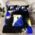 thumbnail image 2 of Feelyou Blue Monogrammed B Bed Sheets for Kids, Chic Splatter Splash King Sheets, Art Letter Sheet Set, Ultra Soft Bedroom Decor, 4-Piece, 2 of 7