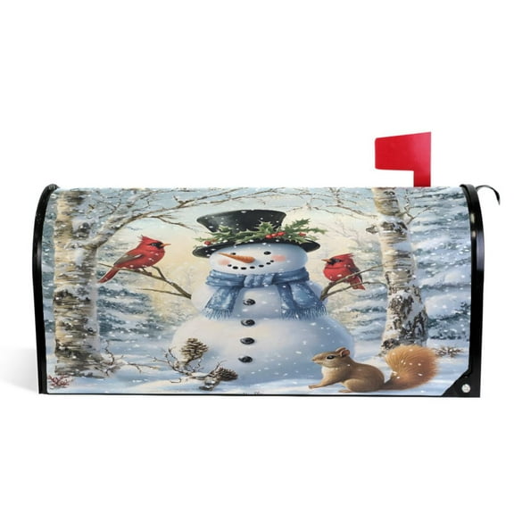 Ryvnso Mailbox Cover Christmas Snowman with Cardinal Magnetic Mailbox Wrap Standard Size 21x18 Inch