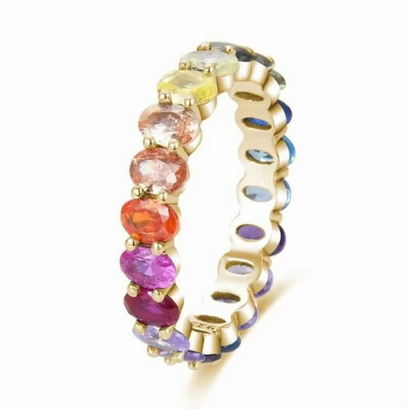 4x3mm Oval Cut Lab created Multi sapphire And Prong Setting Wedding Band Ring in 925 sterling Silver For Women Perfect, occasion gift Ideal Anniversary, Birthday, or Special Occasion Gift