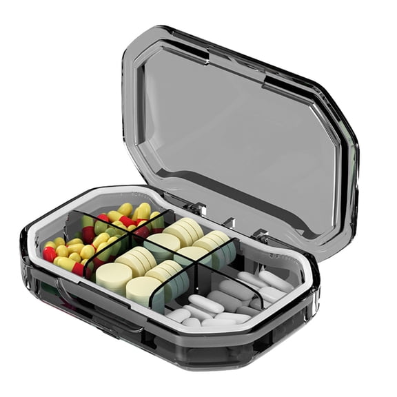 Large Pill Organizer, Portable Pill Dispenser, Moisture-Proof Travel Pill Case for Vitamin, Medicine, Fish Oil/Supplements Extra Large 6 Compartments (Gray)