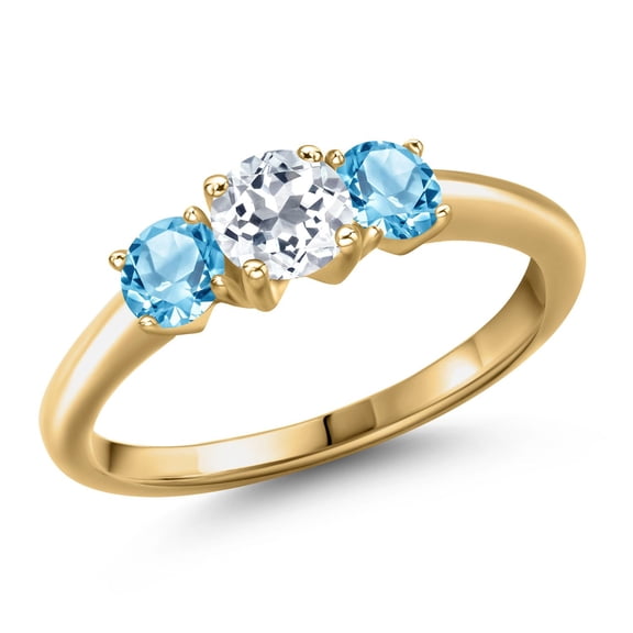Gem Stone King 18K Yellow Gold Plated Silver White Topaz and Swiss Blue Topaz Engagement Ring for Women | 1.31 Cttw | Round 5MM | Gemstone November Birthstone | Size 6
