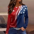 thumbnail image 3 of KDDYLITQ Womens 250 Anniversary Usa Shirts Summer National Flag Print Long Sleeve Tees Liberty Red White and Blue American Birthday Blouses American Flag Fashion Crew Neck Tops Blue XL, 3 of 6