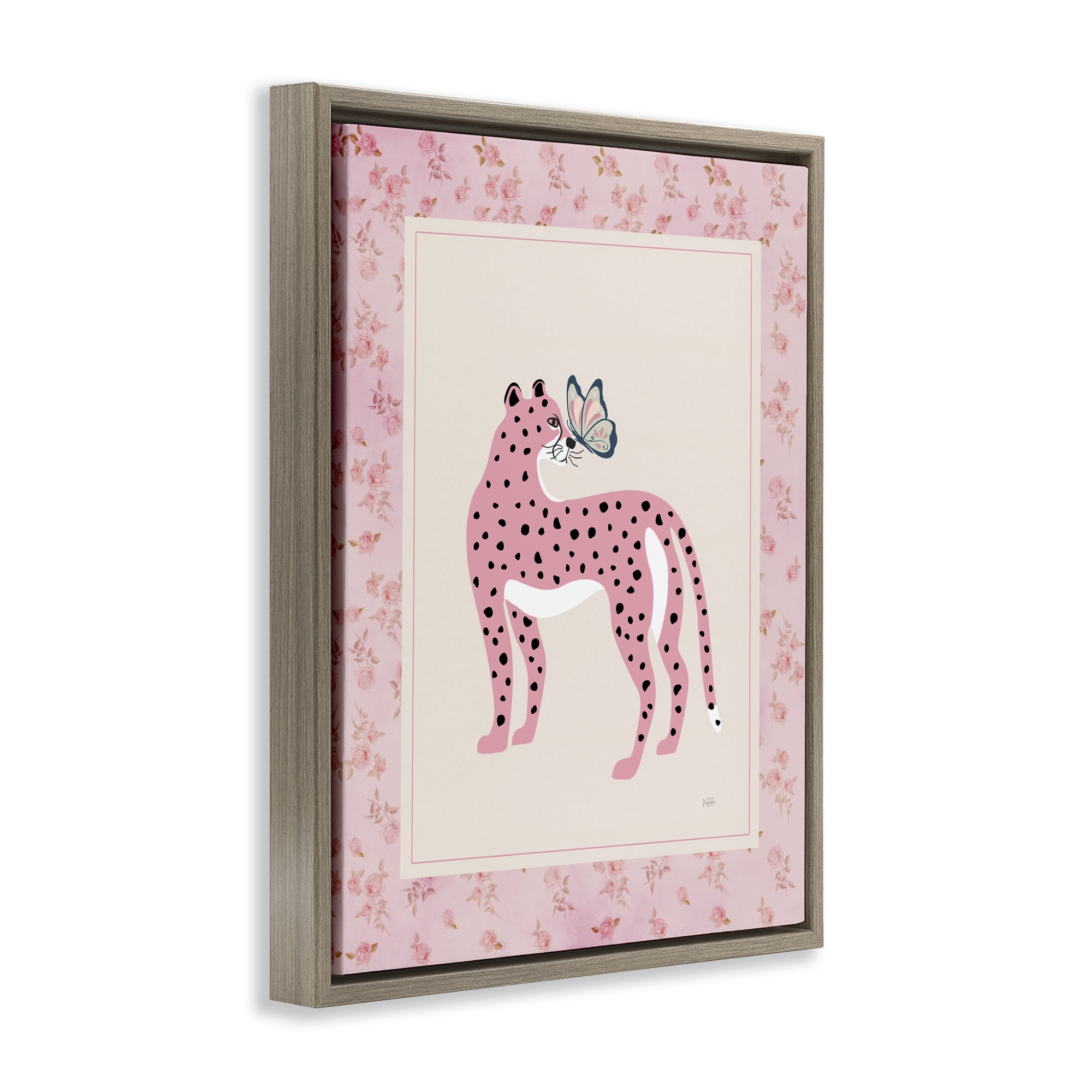 Stupell Industries Cheetah & Butterfly Friendship Brown Framed Floater Canvas Wall Art, design by Natalie Carpentieri