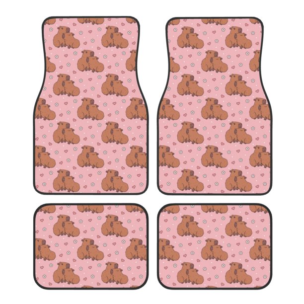 Fotbe Heart Capybara Juego de 4 Tapetes para Auto con Estampado – Alfombrillas de Goma Reforzada, Diseño Antideslizante, Protección para Todo el Año – Vehículos, Autos, Camionetas y SUVs