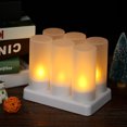 thumbnail image 4 of Conjunto de lámpara de vela electrónica 6 velas recargables sin llama, realistas, parpadeantes, de color amarillo, con LED, velas sin cable, con copas esmeriladas, base de carga, velas eléctricas, lu, 4 of 6