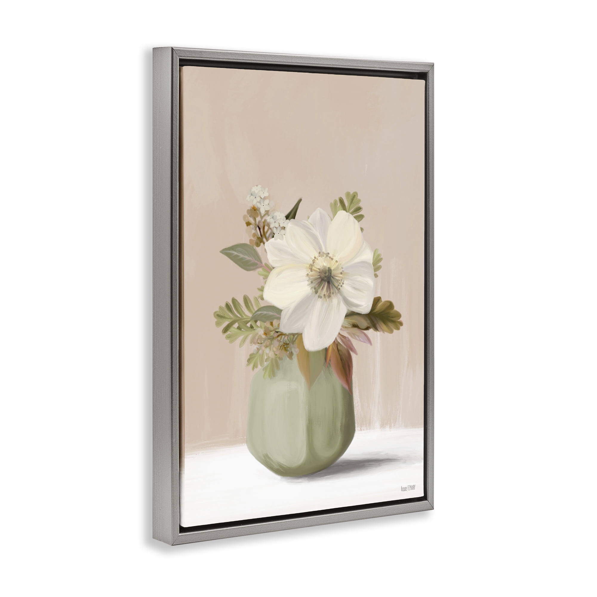 Stupell Industries Peach Pink Vase Botanical & Floral Painting Gray Floater Framed Art Print Wall Art, 17 x 25