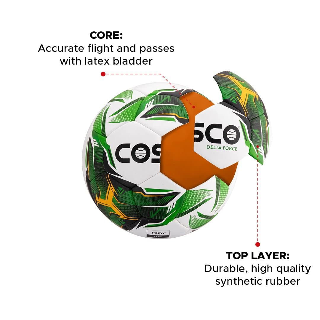 Cosco Delta Force Cosco Football Size 5 | Colour Green & White | Durable High Quality, Synthetic Rubber