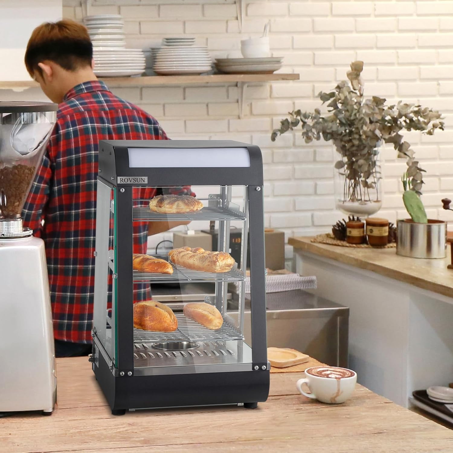 Ktaxon 15" Commercial Food Warmer Display Pizza Warmer, 3-Tier Electric Countertop Food Warmer w/LED Lighting Adjustable Removable Shelves Glass Door, Pastry Display Case for Buffet Restaurant, 1000W