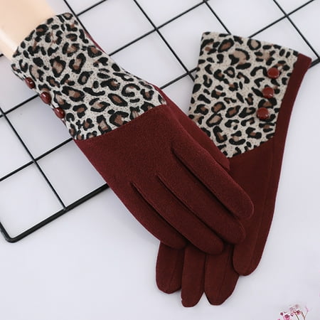 

CHGBMOK Winter Gloves Women s Leopard Print Gloves With Fleece T-ouch Screen For Index Finger on Clearance