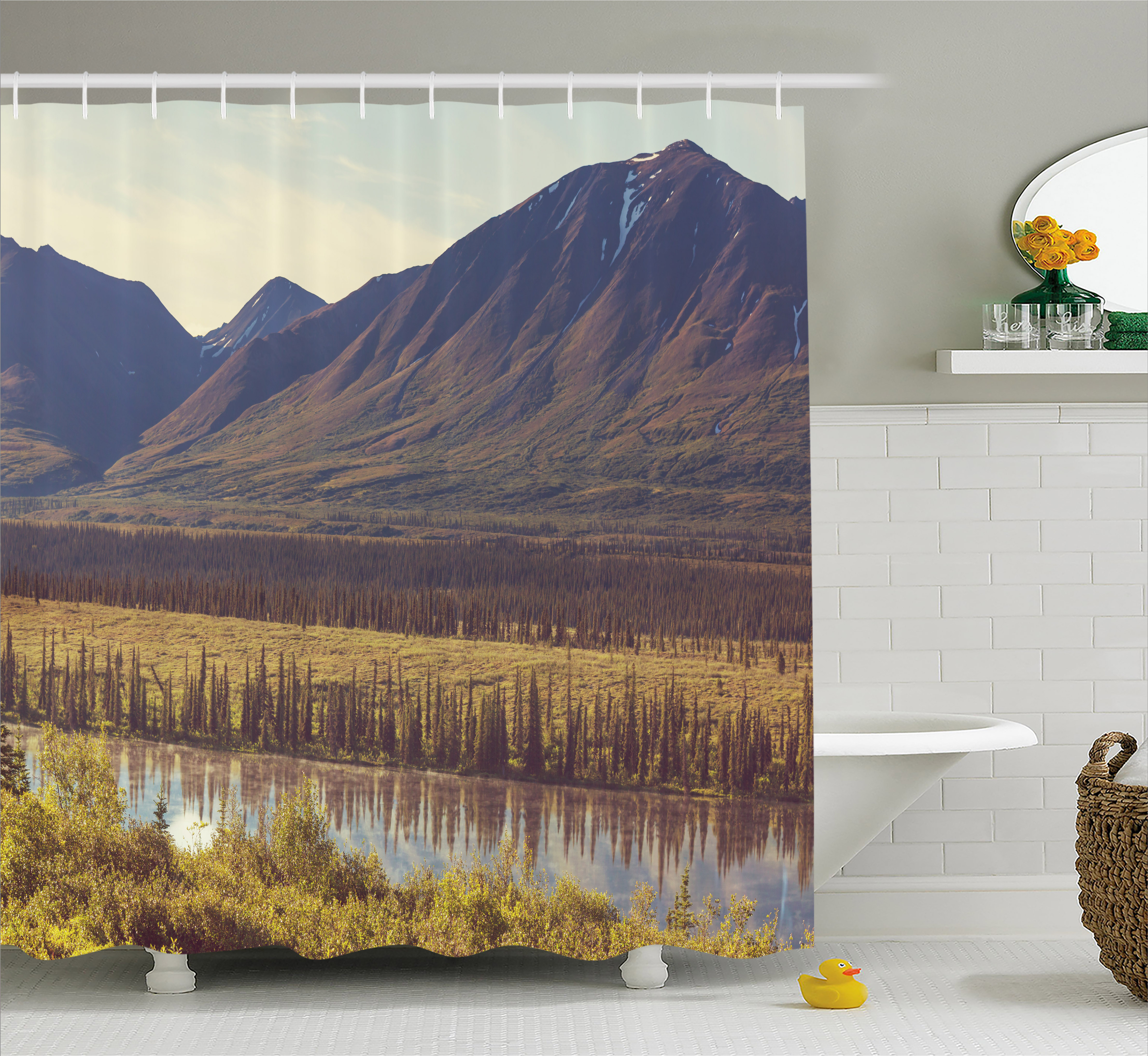Alaska Shower Curtain, Mountain and River in Alaska American