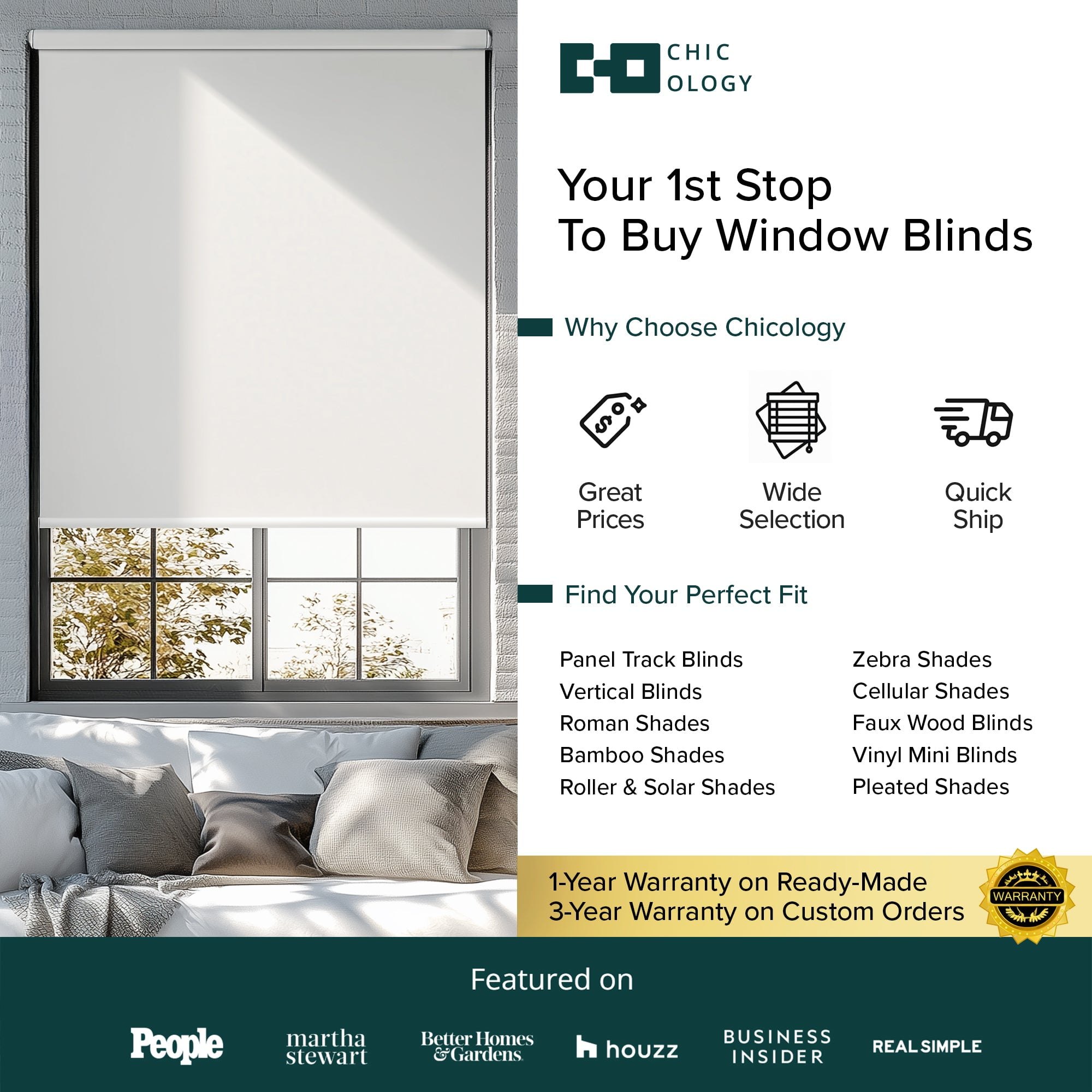 Chicology Roller Shades | Cordless Room Darkening and Light Filtering Window Blinds |48"W X 72"H| Privacy Shades for Bedroom & Living Room | Easy Install | Chalk White
