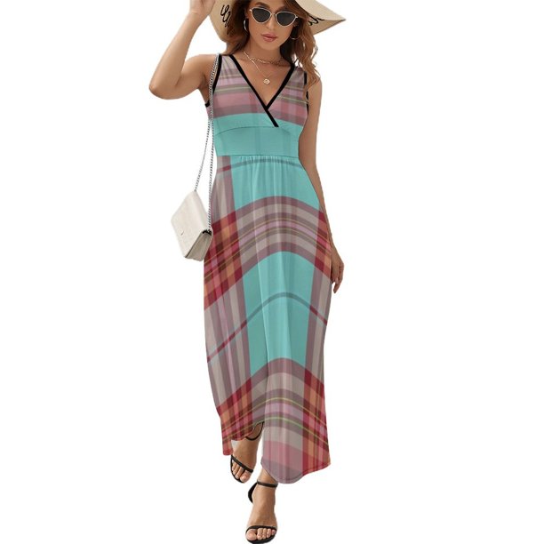 Geometric Grid Vestido Sin Mangas Para Mujer, Traje De, Ropa De Cumpleaños, Verano