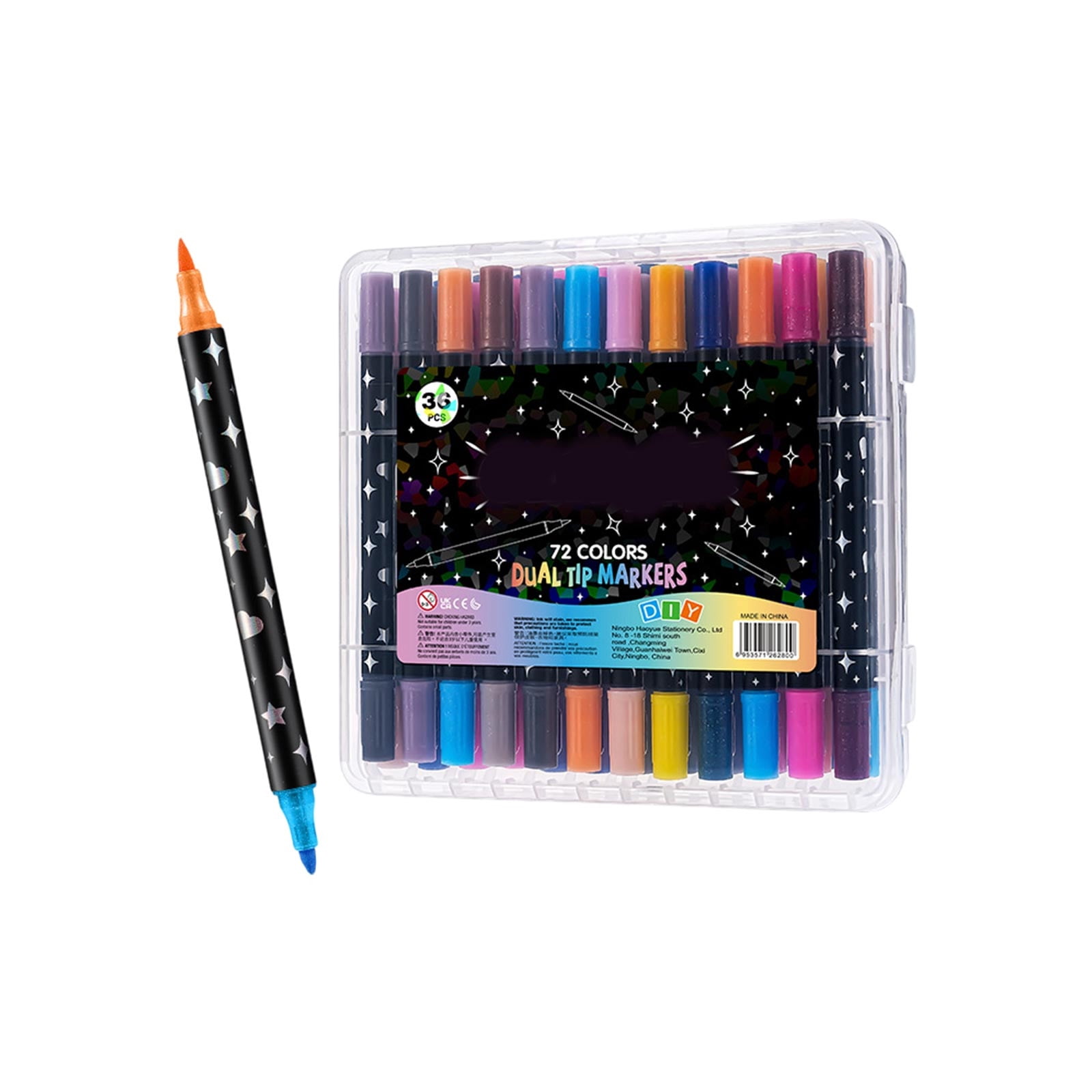 Tarmeek Dual-Tip Glitter Markers Marker Pens 36-Pack 72 Colors, Highlighters Pearlescent Metallic Pens, Fluorescent Pens for Journaling Drawing Card Making, Art Supplies for Office Notes Drawing
