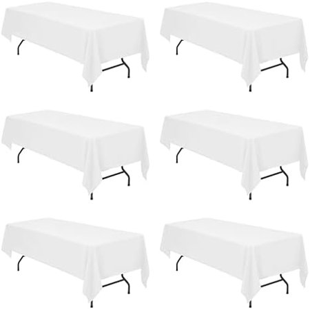 6 Pack White Tablecloths for 6 Foot Rectangle Tables 60 x 102 Inch - 6ft Rectangular Bulk Linen Polyester Fabric Washable Cloth Cover for Wedding Reception Banquet Birthday Party