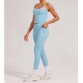 thumbnail image 3 of PISONIC Women Two Pieces Workout Set Tank Top Color Block High Waist Leggings Gym Work Outfits with Pockets, 3 of 7