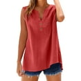 thumbnail image 3 of Fmbrln Womens Summer Tank Tops Casual Sleeveless V Neck Button Solid Color T-Shirts Lightweight Comfy Tees Blouse Red S, 3 of 5