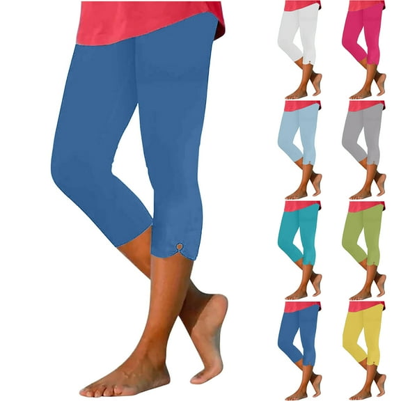 Capri Pants for Women, Xunlbb Women's Summer High Waisted Solid Color Capris Matching Slim Fitting Yoga Gym Pants(Light Blue,S)