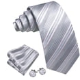thumbnail image 3 of Set de Corbata Barry.Wang Gris con Rayas Rosadas de Seda, 3 of 5