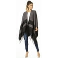thumbnail image 5 of Sakkas Avi Women's Reversible Open Front Poncho Cardigan Ruana Cape Shawl W/Fringe - Border Black - One Size Regular, 5 of 7