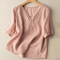 thumbnail image 2 of DeHolifer Linen Shirts for Women Summer Retro Embroidered 3/4 Sleeve Boho Peasant Tops Dressy Casual Blouses Pink M, 2 of 4