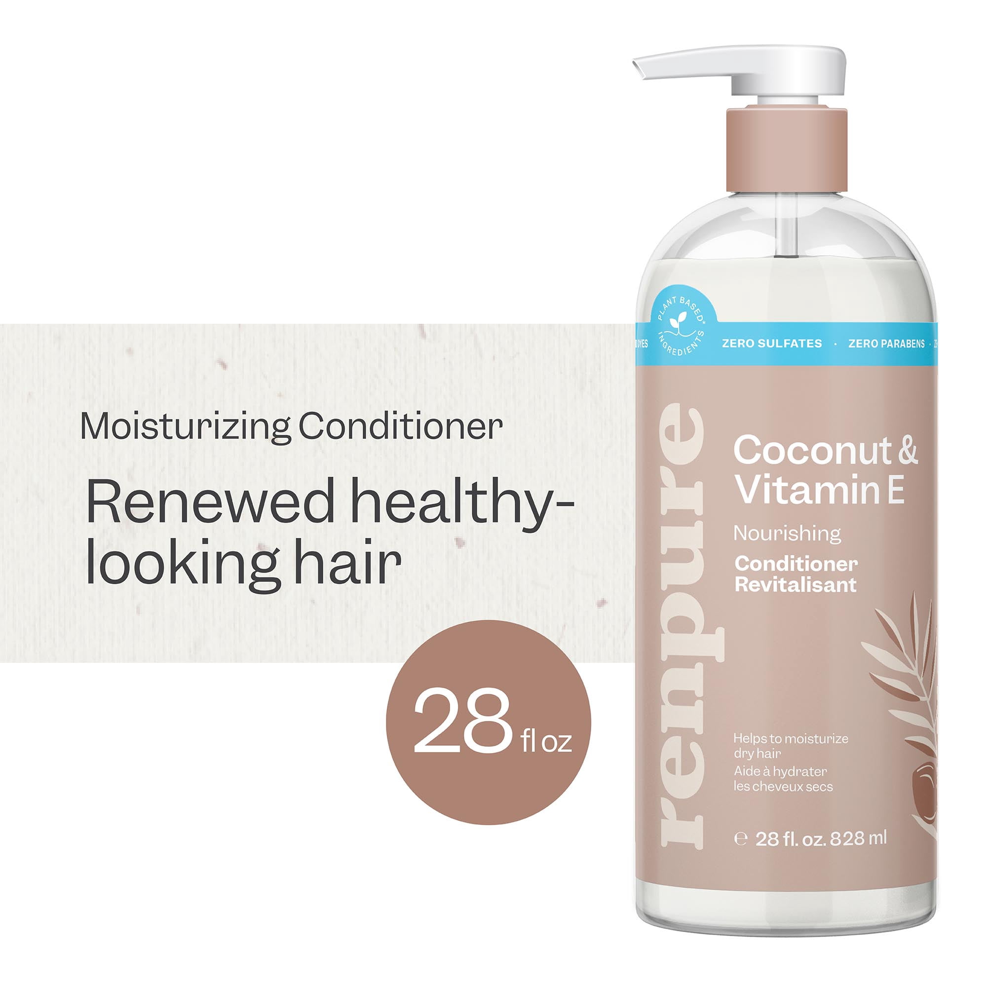 Renpure Coconut & Vitamin E Nourishing Conditioner, for All Hair Types, 28 fl oz