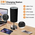 thumbnail image 2 of Table Lamps for Bedroom, 3 Way Dimmable Touch Control Bedside Lamp with USB C+A Fast Charging Ports, Nightstand Lamp for Office, Living Room, Reading(E26 Light Bulb Included), Black, 2 of 8