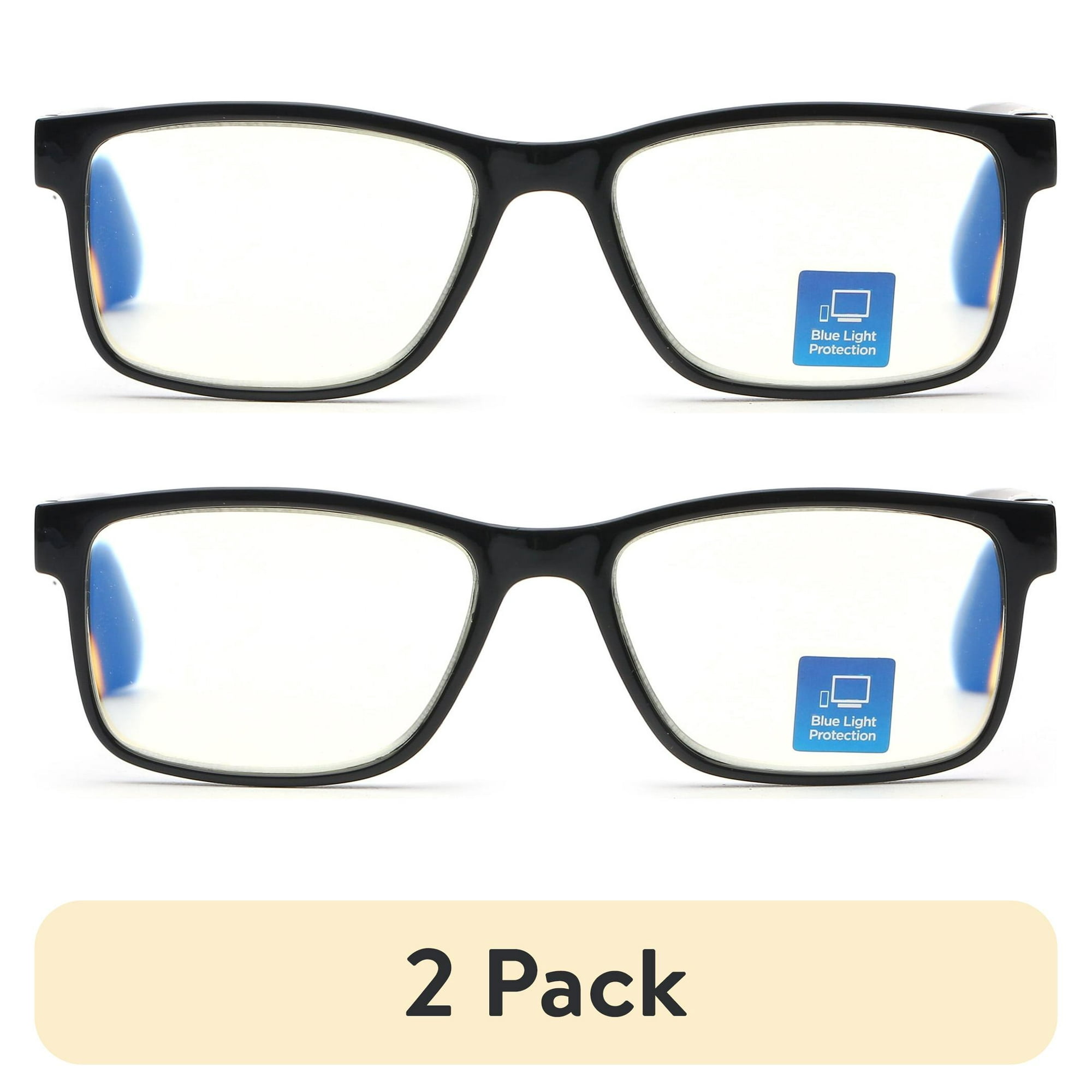 (2 pack) Equate Men's Finn Bluelight Rectangular Reading Glasses with Case, Black, +3.25