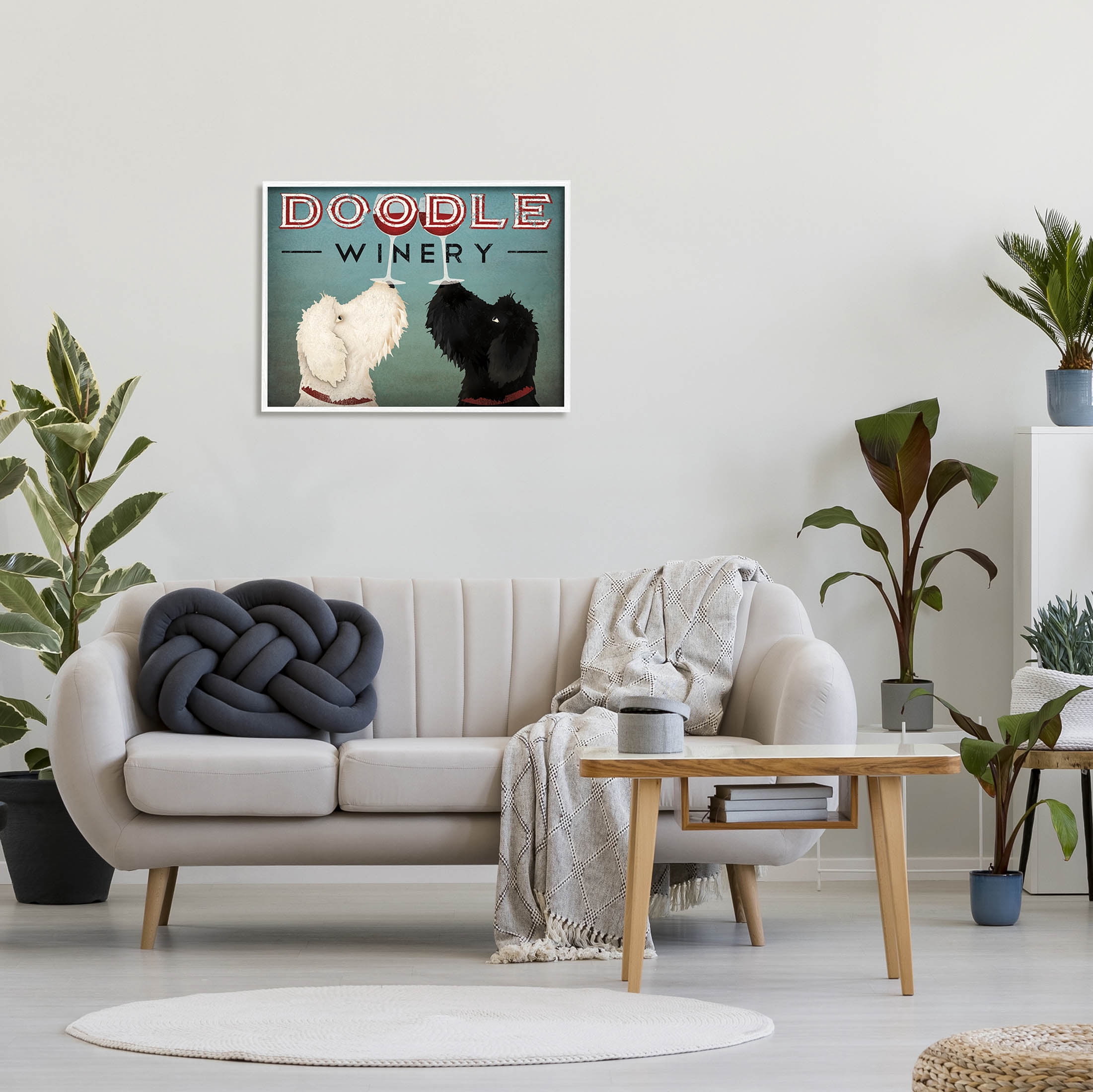 Stupell Industries Antique Winery Dogs Sign Graphic Art White Framed Art Print Wall Art, Design by Ryan Fowler