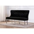 thumbnail image 2 of Banc en Velours Noir avec Assise Touffetée et Pieds en Acier Inoxydable Argenté, 2 of 3