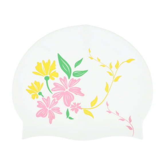 Unique Bargains 1 Pc Waterproof Morning Glory Pattern Swim Cap White Yellow