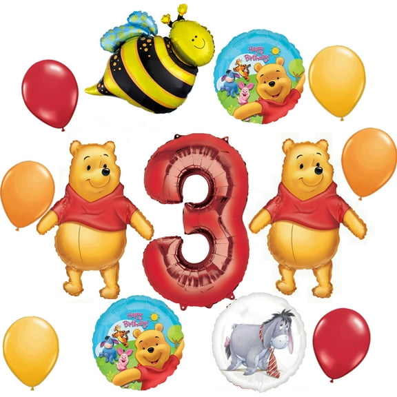 Winnie the Pooh party supplies 3rd Birthday Balloon Bouquet Decorations.