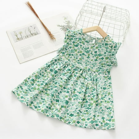 

Lovskoo Toddler Girls Casual Sleeveless Dress Floral Print Ruffles Crewneck Flutter Sleeve Dress for 7-8 Years Green
