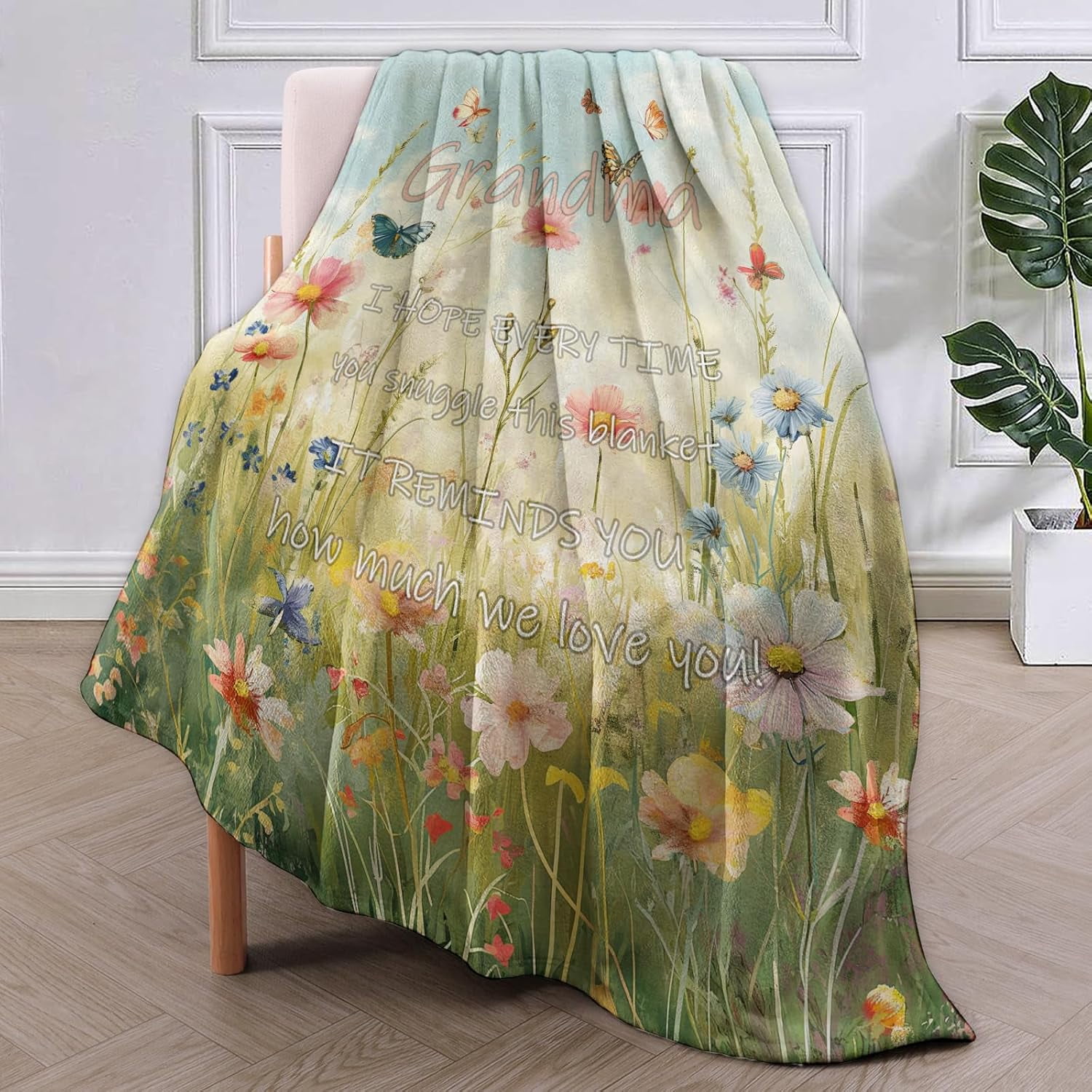 Grandma Blanket,Floral Flannel Throw Blankets,Soft Warm Lightweight Cozy Plush Throws for Bedroom Sofa Home Decor Birthday Great Grandma Gifts from Granddaughter 50"x40"