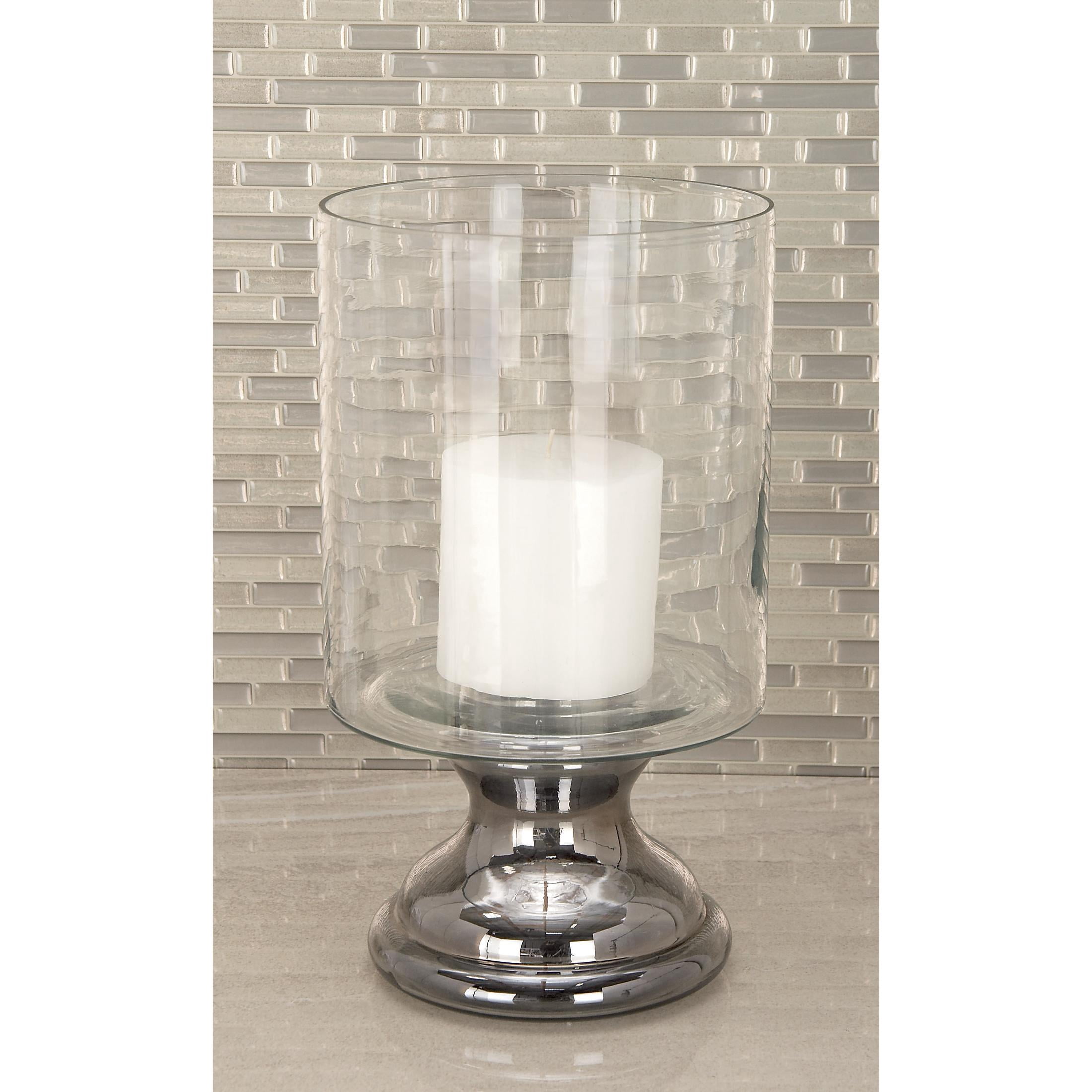 DecMode Silver Glass Handmade Turned Style Pillar Hurricane Lamp with Smoked Glass Finish