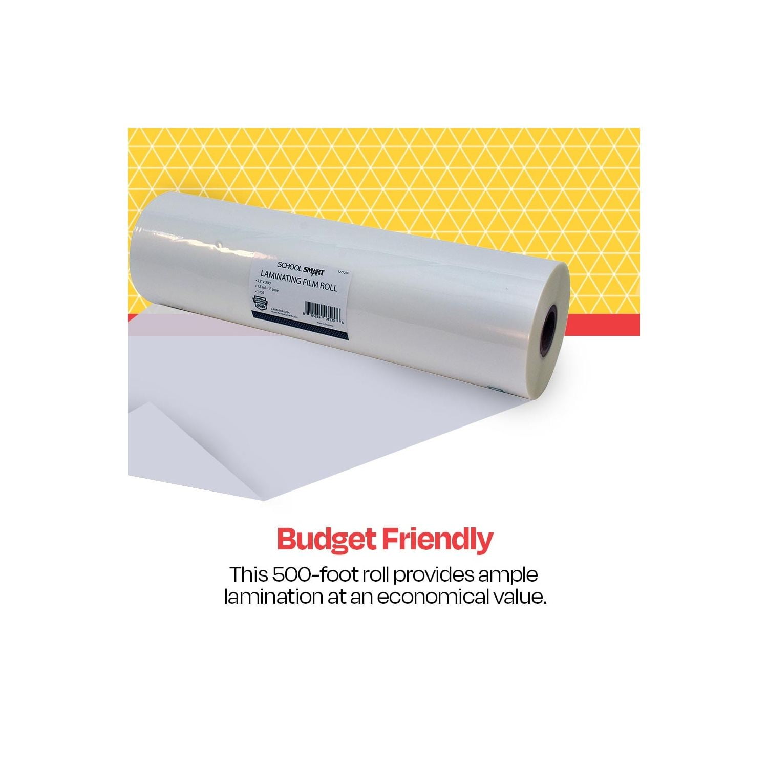 Laminating Film Roll, 12 Inches x 500 Feet, 1.5 mil Thick, 1 Inch Core, High Gloss