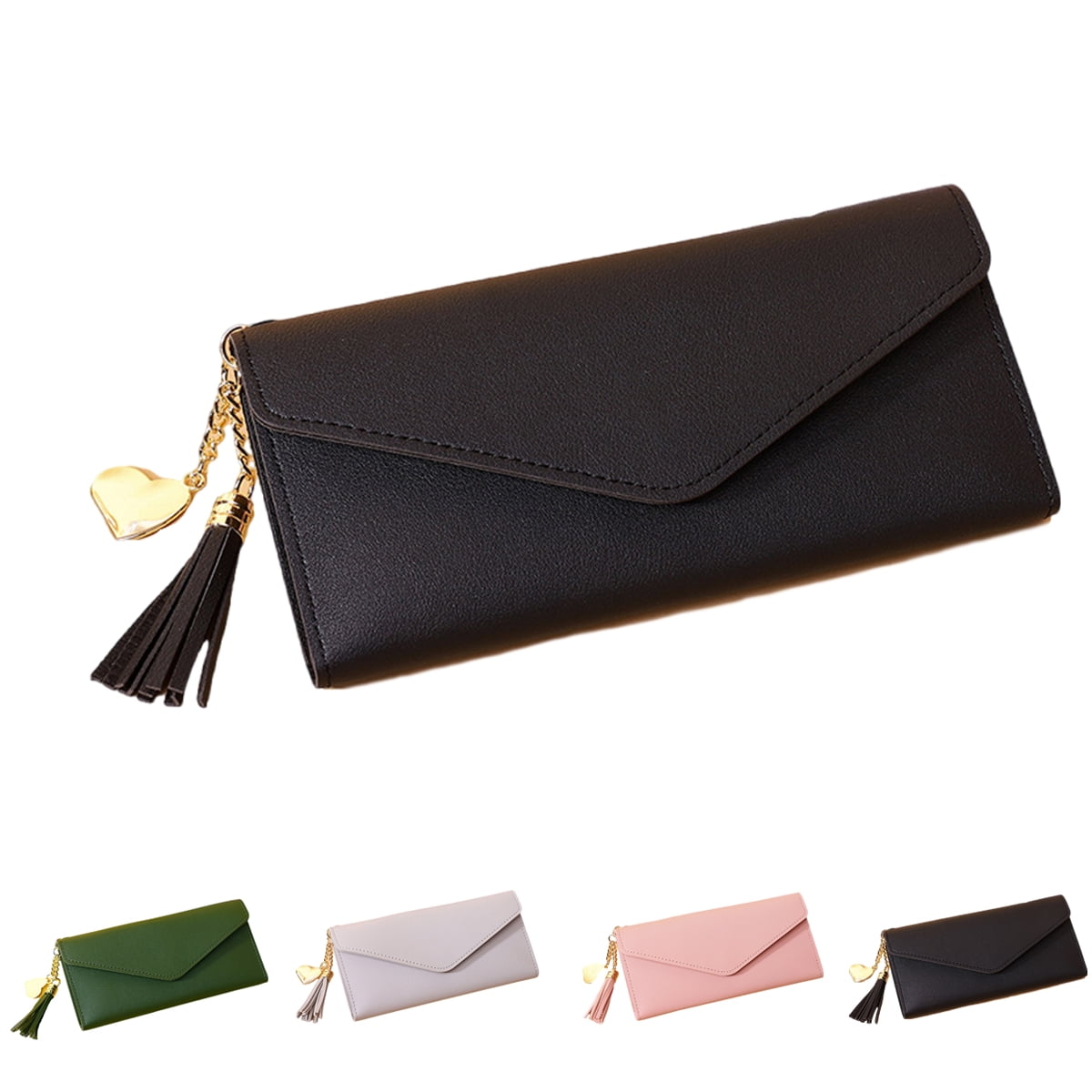Women Wallets Simple Zipper Purses Long Section Clutch Wallet Purse Soft PU  Leather-Black