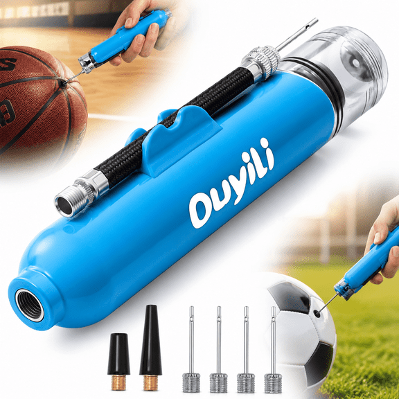 Ustris Sports Ball Pump Kit - Portable Air Pump Two-Way Dual Action Inflatable Perfect for Basketballs, Soccer Balls and More - Professional Hand Pump Kit with Needles and Flexible Hose