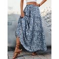 thumbnail image 4 of Women's Floral Boho Pleated Maxi Skirts Elastic High Waist Flowy Skirt for Beach Summer Blue M, 4 of 8