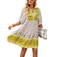 thumbnail image 3 of Txlixc, vestido de media manga para mujer, estampado Floral Vintage, botón, vendaje, verano, bohemio, vacaciones, vestido de fiesta, ropa de calle Txlixc Casual, 3 of 6