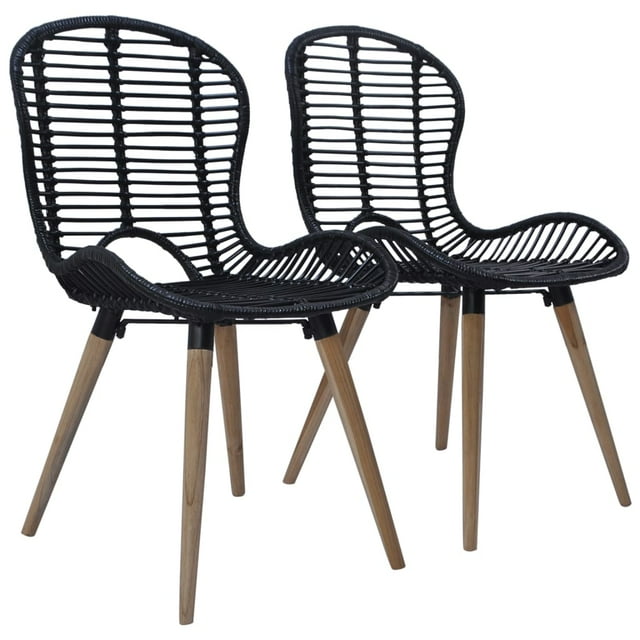 vidaXL Chaises de Salle à Manger 2 Pcs Noir Rotin Naturel