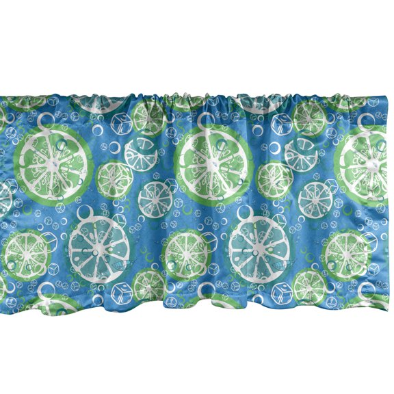 Ambesonne Fruit Valance Pack of 2, Summer Cold Citrus Slices, 54"X12", Sea Blue Mint Green and White